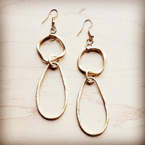 Matte Gold Hoop Earrings with Oval Hoop Dangle