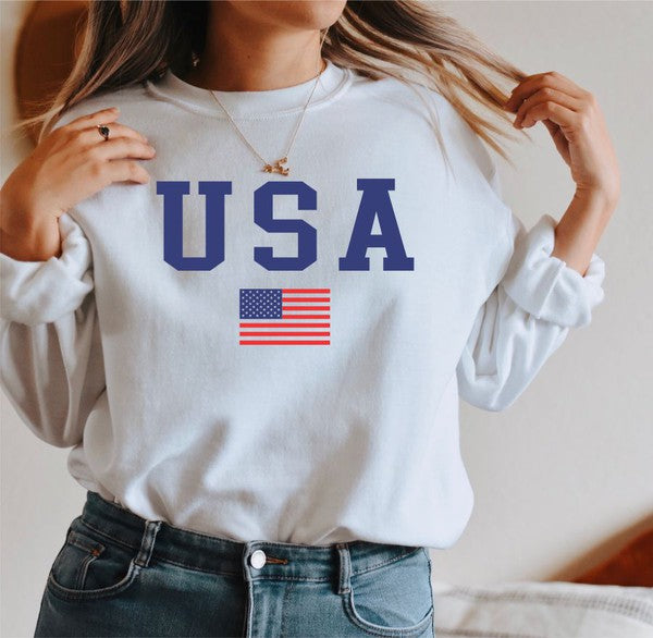 USA with Flag Crewneck Sweatshirt