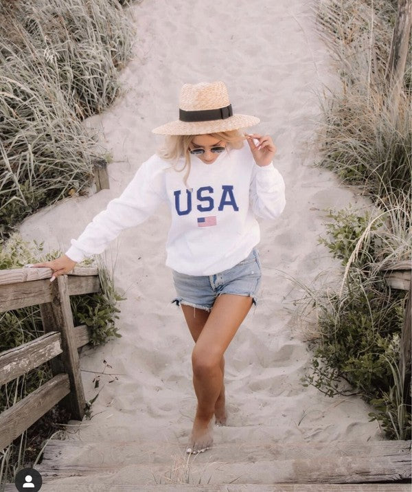 USA with Flag Crewneck Sweatshirt