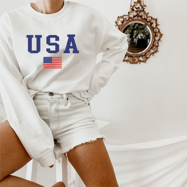 USA with Flag Crewneck Sweatshirt