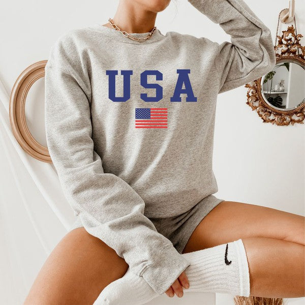 USA with Flag Crewneck Sweatshirt