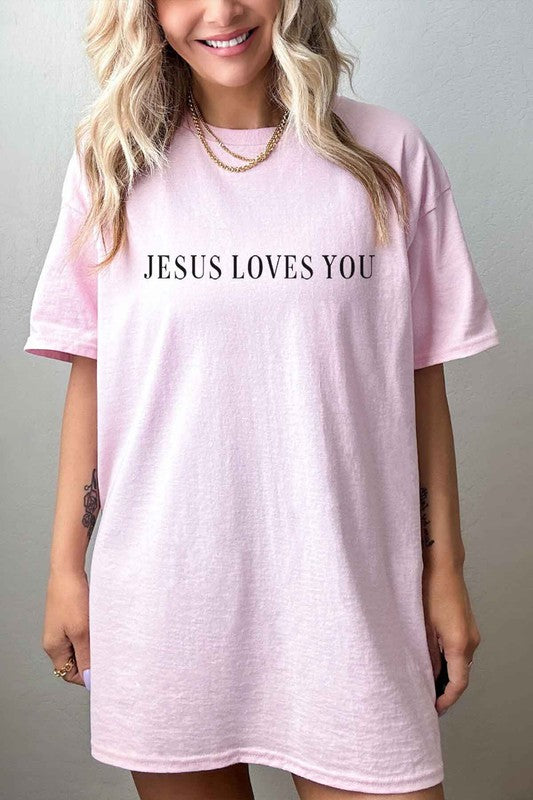 JESUS LOVES YOU OVERSIZED GRAPHIC TEE