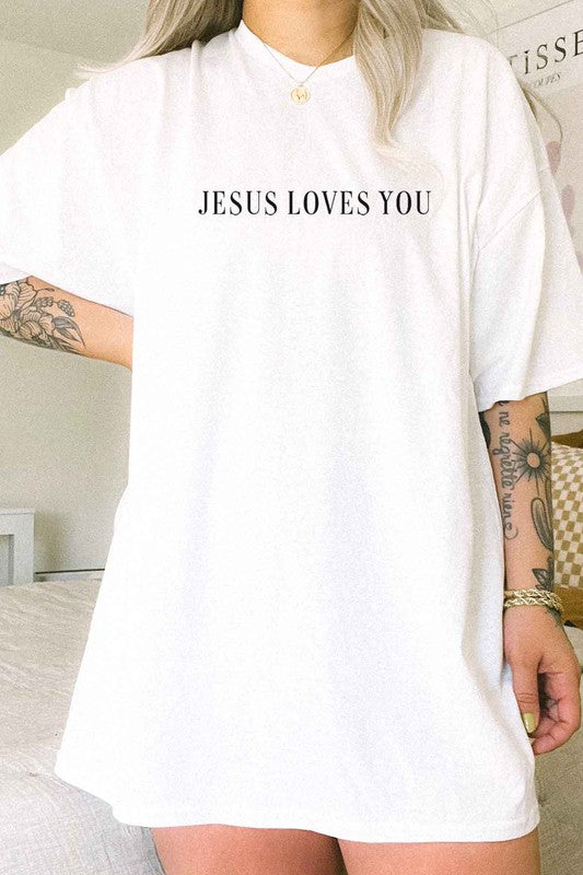 JESUS LOVES YOU OVERSIZED GRAPHIC TEE