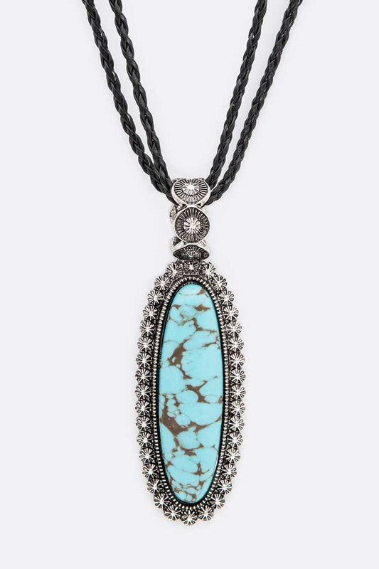 Western Turquoise Pednant Long Necklace Set