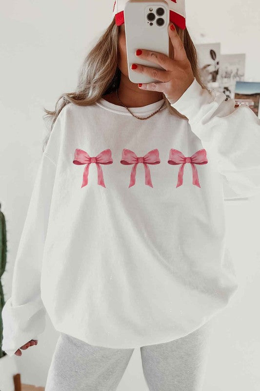 PINK BOW COQUETTE OVERSIZED SWEATSHIRT