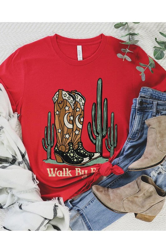 Walk By Faith Cowboy Boots Graphic T Shirts