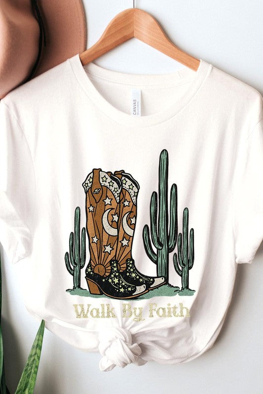 Walk By Faith Cowboy Boots Graphic T Shirts