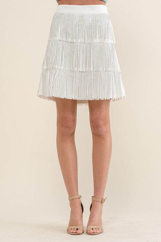 RHINESTONE SUEDE FRINGE SKIRT