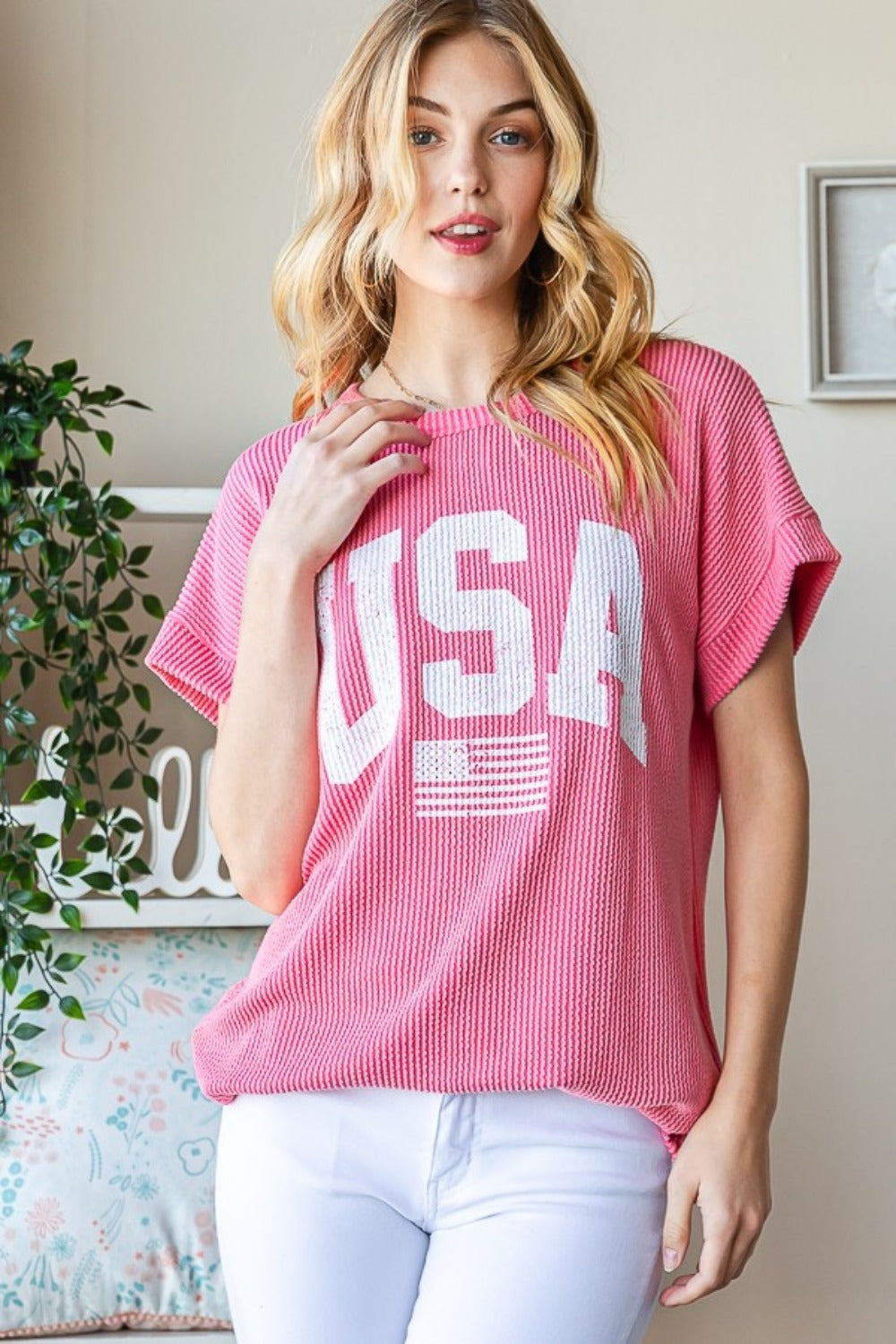 USA Graphic Tee- Pink